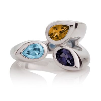 Bague en argent Kazo avec iolite, topaze bleue et citrine