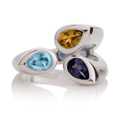 Kazo Silver Ring With Iolite, Blue Topaz and Citrine