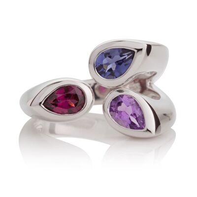 Kazo Silver Ring With Amethyst, Rhodolite and Iolite