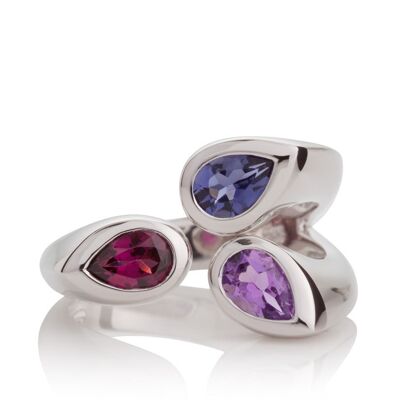 Kazo Silver Ring With Amethyst, Rhodolite and Iolite