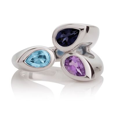 Kazo-Silberring mit Amethyst, blauem Topas und Iolith