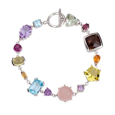 Marevaka Silver Bracelet with Amethyst, Rhodolite, Blue Topaz ,Lemon Quartz, Green Amethyst, Rose Quartz, Smoky Quartz and Citrine