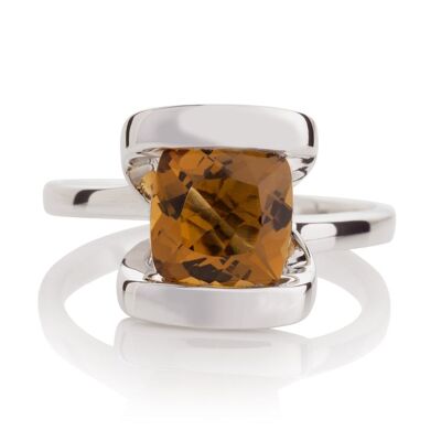 Infinity Silver Ring With Cognac Quartz