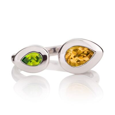 Toi et Moi Silver Ring with Peridot And Citrine