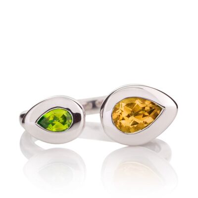 Toi et Moi Silver Ring with Peridot And Citrine