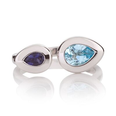 Toi et Moi Silver Ring with Blue Topaz and Iolite