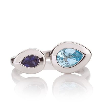 Toi et Moi Silver Ring with Blue Topaz and Iolite