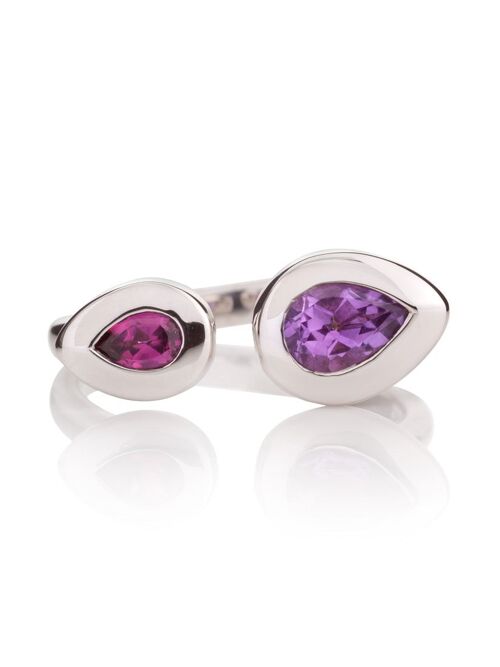 Toi et Moi Silver Ring with Amethyst and Rhodolite