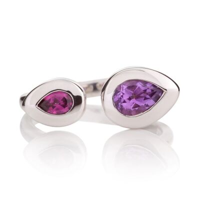 Toi et Moi Silver Ring with Amethyst and Rhodolite
