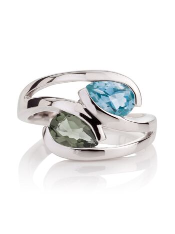 Bague Love Birds Argent Améthyste Verte et Topaze Bleue 1