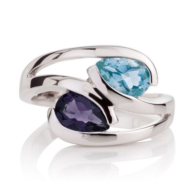Love Birds Silver Ring with Blue Topaz and Iolite