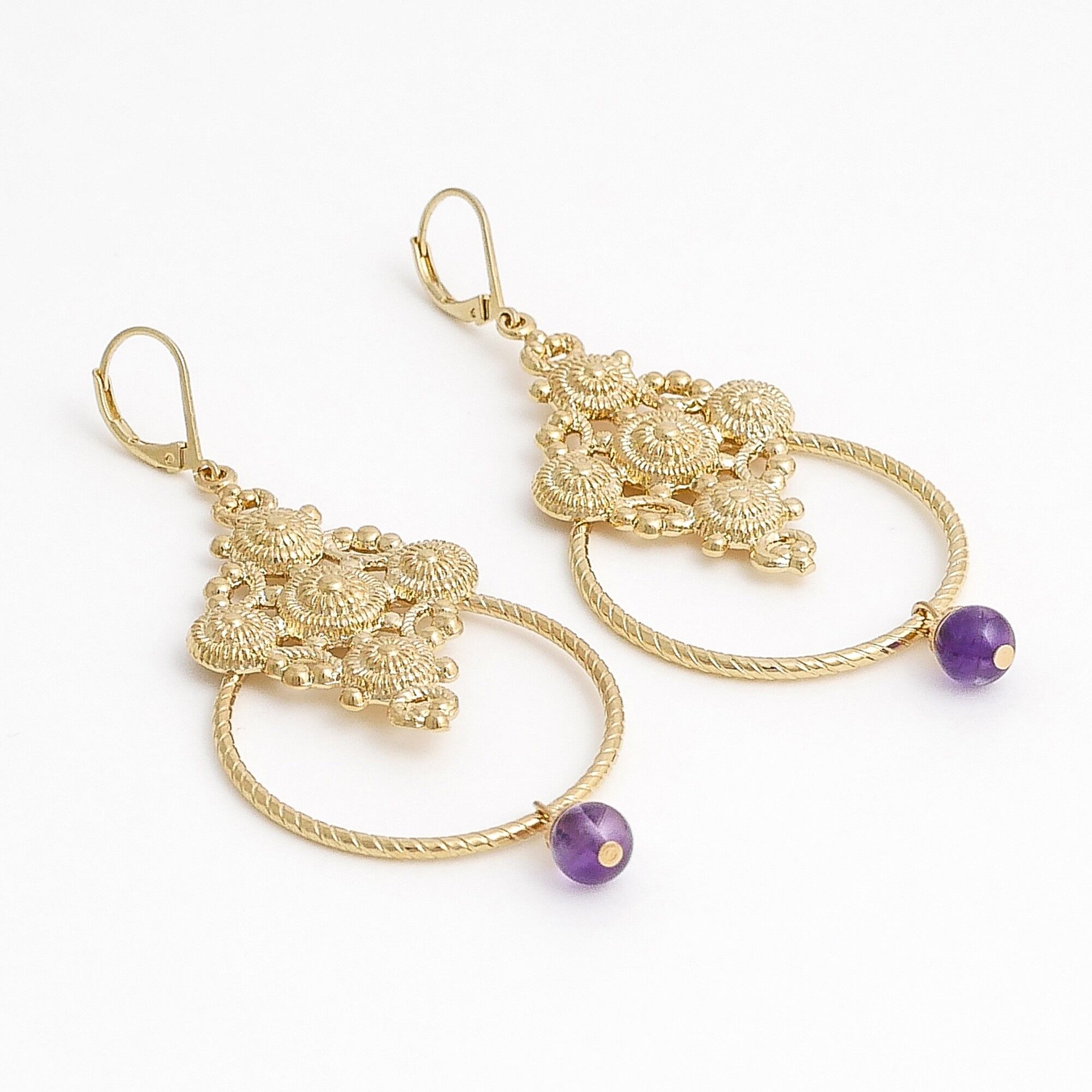 Orecchini a cerchi con perline di ametista Bhakti