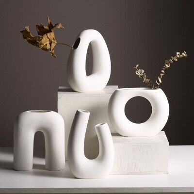 TENERIFE Set of 4 ceramic vases in WHITE color