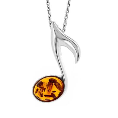 Music Quaver Cognac Amber Pendant with 18" Trace Chain and Presentation Box
