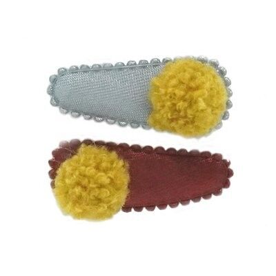 Baby hair clip DUO pompom wine red/ gray