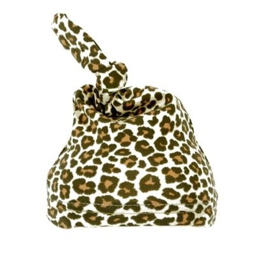 Babymutsje met knoop panter bruin