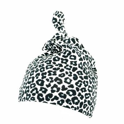 Cappello neonato neonato con bottone leopardato grigio/bianco