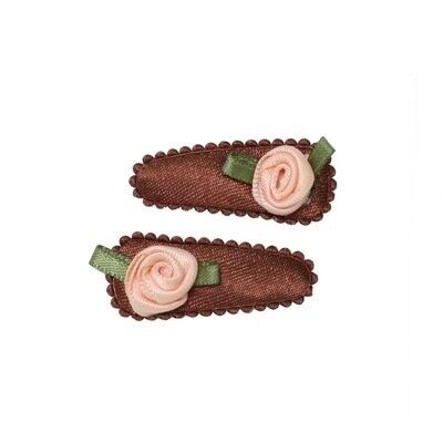 Baby hair clip cognac with salmon rose