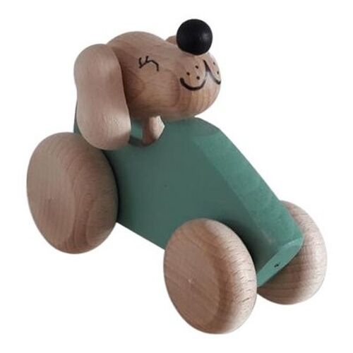 Wooden car green with dog