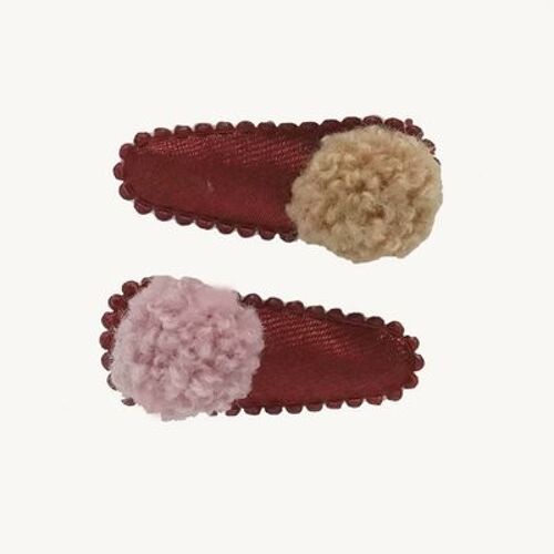 Babyhaarclipje UNI pompom wine red