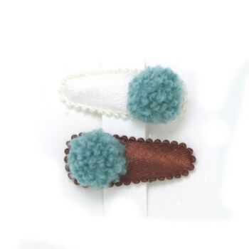 Barrette bébé DUO pompon ivoire/rouille 1