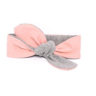 Baby hair band knotted bi-colour light grey/salmon