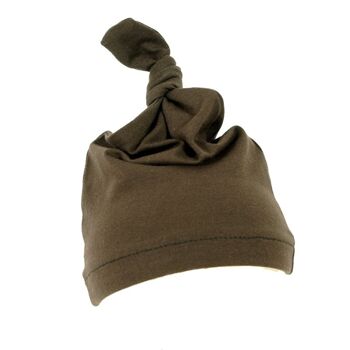 Bonnet bébé Nouveau-né avec bouton marron chocolat 2