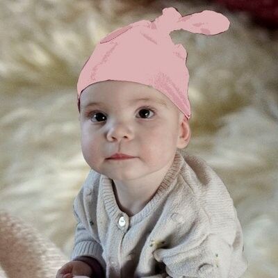 Cappello neonato neonato con bottone cipria