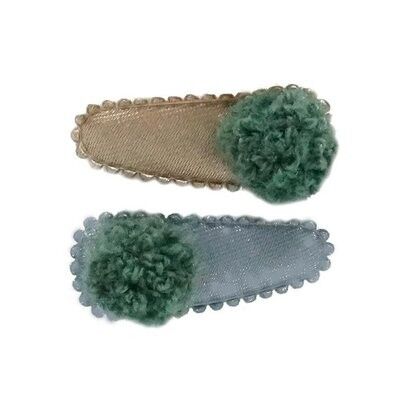 Fermaglio per capelli DUO pompon sabbia/grigio