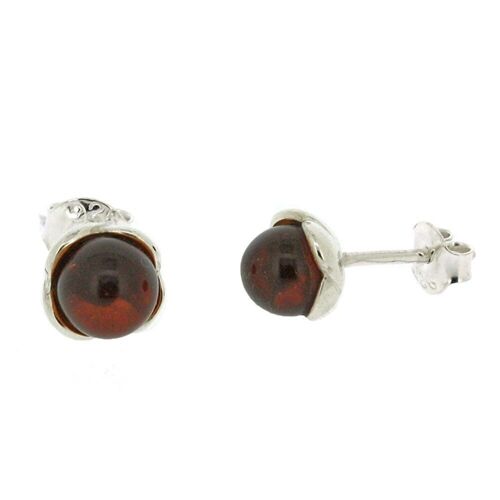 Cognac Amber Sphere Stud and Presentation Box