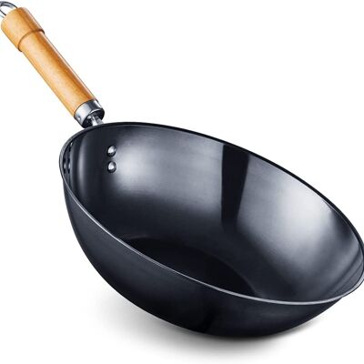 Blue+ Carbon Steel WOK and Tempered Glass Lid  -  30cm  -  Cookware
