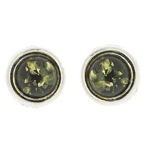 Green Amber Circle Stud and Presentation Box