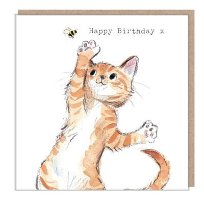 Katzen-Geburtstagskarte – hochwertige Grußkarte – bezaubernde Illustration – „Pawsitively Purrect“-Reihe – Katze mit Biene – hergestellt in Großbritannien – EPP04
