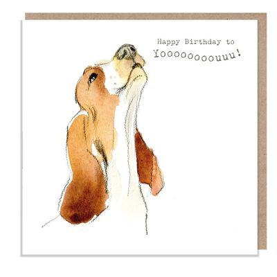 Geburtstagskarte für Hunde – hochwertige Grußkarte – bezaubernde Illustration – süßer Hund – „Absolutely belling“-Reihe – Basset Hound – hergestellt in Großbritannien – ABE047
