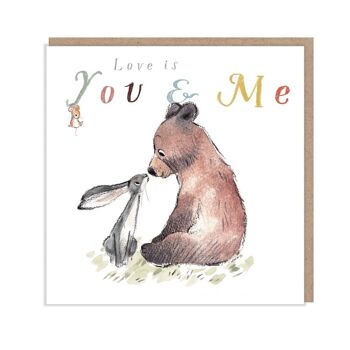 Notre anniversaire, carte de vœux de qualité, l'amour est..., 'l'ours, le lièvre et la souris', illustrations réconfortantes, fabriquées au Royaume-Uni, BHME01 1