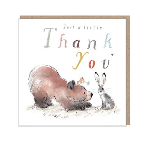 Thank you, Quality Greeting Card, 'the Bear, the Hare, and the Mouse', heart warming Illustrations, made in UK, BHME06