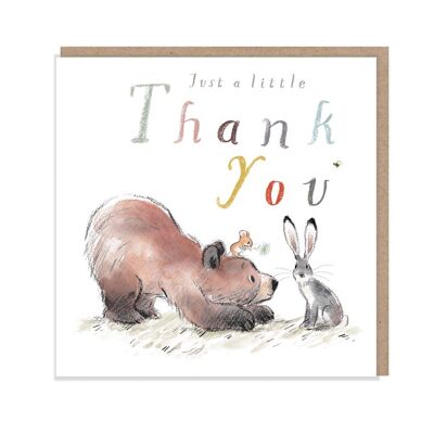 Gracias, tarjeta de felicitación de calidad, 'el oso, la liebre y el ratón', ilustraciones conmovedoras, hechas en el Reino Unido, BHME06