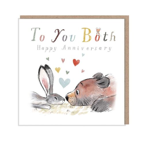 Happy Anniversary , Quality Greeting Card, to you Both 'the Bear, the Hare, and the Mouse' , heart warming Illustrations, made in UK, BHME09