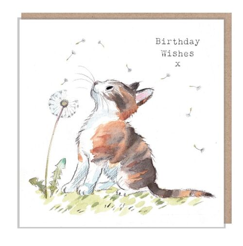 Cat Birthday Card - Quality Greeting Card - Charming illustration - 'Pawsitively Purrect' range - Cute cat with Dandelion - Made in UK-EPP06