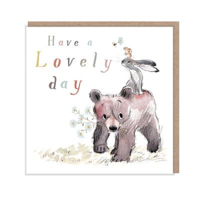 Bonne journée, carte de vœux de qualité, « l'ours, le lièvre et la souris », illustrations réconfortantes, fabriquées au Royaume-Uni, sans plastique, BHME010.