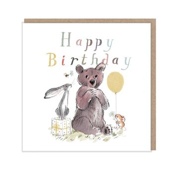 Joyeux anniversaire, carte de vœux de qualité, « l'ours, le lièvre et la souris », illustrations qui réchauffent le cœur, fabriqué au Royaume-Uni, pas de plastique, BHME03 1