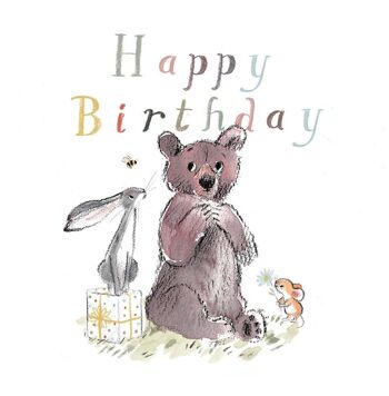 Joyeux anniversaire, carte de vœux de qualité, « l'ours, le lièvre et la souris », illustrations qui réchauffent le cœur, fabriqué au Royaume-Uni, pas de plastique, BHME03 3