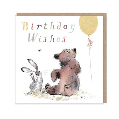 Auguri di compleanno, biglietto di auguri di qualità, 'l'orso, la lepre e il topo', illustrazioni che scaldano il cuore, realizzato nel Regno Unito, senza plastica, BHME07