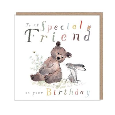 Special Friend Birthday, Quality Greeting Card, 'the Bear, the Hare, and the Mouse', heart warming Illustrations, made in UK, BHME04