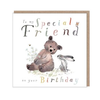 Anniversaire d'un ami spécial, carte de vœux de qualité, 'l'ours, le lièvre et la souris', Illustrations réconfortantes, fabriquées au Royaume-Uni, BHME04 1
