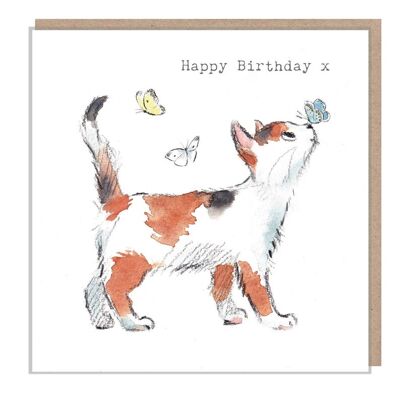 Tarjeta de cumpleaños de gato - Tarjeta de felicitación de calidad - Ilustración encantadora - Gama 'Pawsitively Purrect' - Gato con mariposas - Hecho en el Reino Unido - EPP01
