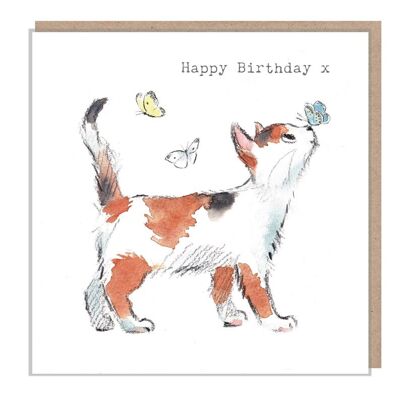 Katzen-Geburtstagskarte – hochwertige Grußkarte – bezaubernde Illustration – „Pawsitively Purrect“-Reihe – Katze mit Schmetterlingen – hergestellt in Großbritannien – EPP01
