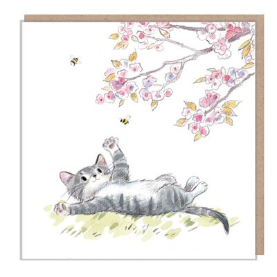 Katzenkarte – hochwertige Blanko-Grußkarte – bezaubernde Illustration – „Pawsitively Purrect“-Reihe – Katze mit Blüte – hergestellt in Großbritannien – EPP09