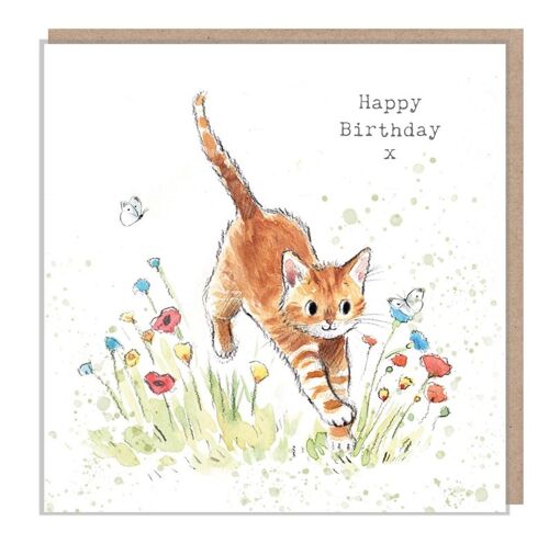 Cat Birthday Card - Quality Greeting Card - Charming illustration - 'Pawsitively Purrect' range - Cat with Flowers - Made in UK-EPP07