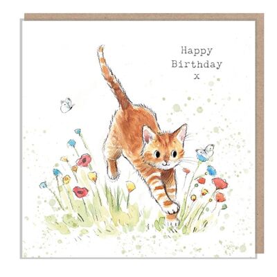 Biglietto di compleanno per gatti - Biglietto di auguri di qualità - Illustrazione affascinante - Gamma "Pawsitively Purrect" - Gatto con fiori - Prodotto nel Regno Unito-EPP07